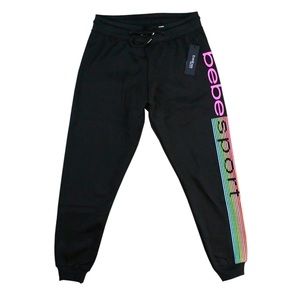 NWT $79 Women's BEBE Sport Black / Neon Rainbow Sweatpants Size Medium